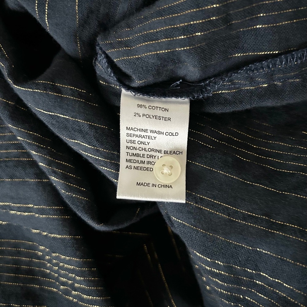 Trovata Birds of Paradis Carla Metallic Navy Stripe High Neck Top Size Small - Picture 6 of 6